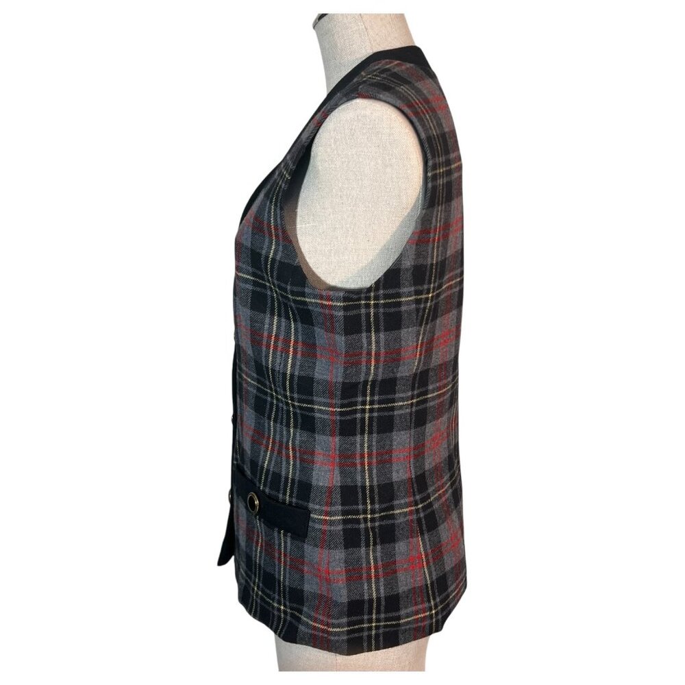 Vintage Pendleton Womens Tartan Gray Plaid Wool Vest Black Belvet Trim  Size 6 - Picture 6 of 9